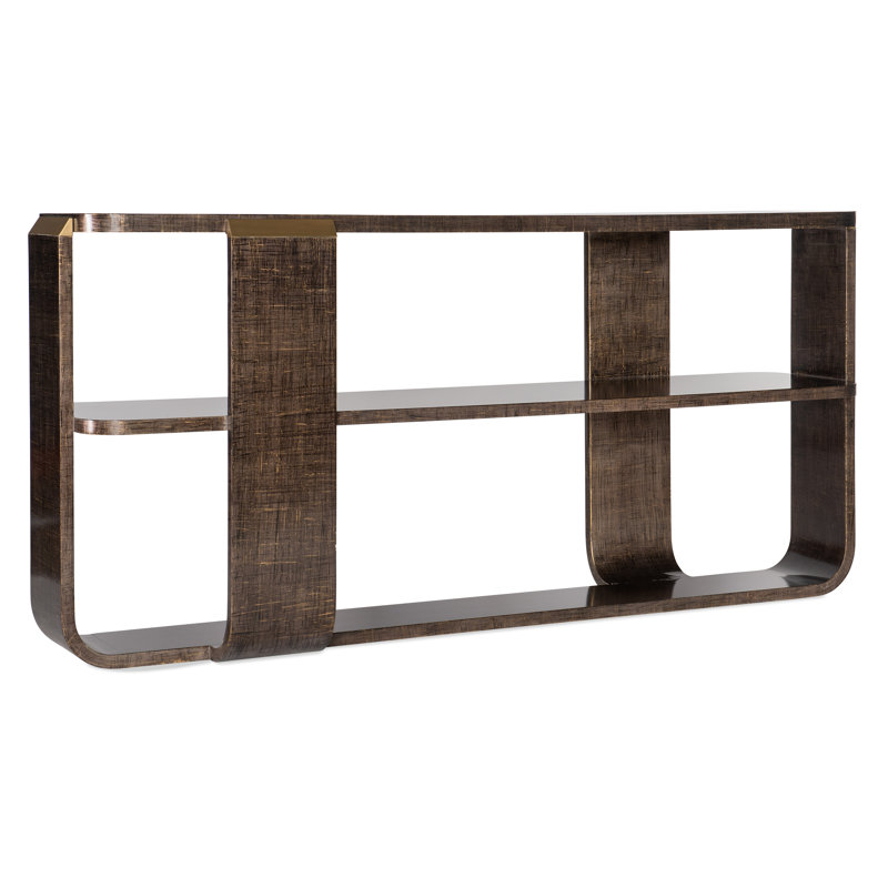 Transitional Edmun 68'' Brown and Gold Metal-Accented Console Table with Storage