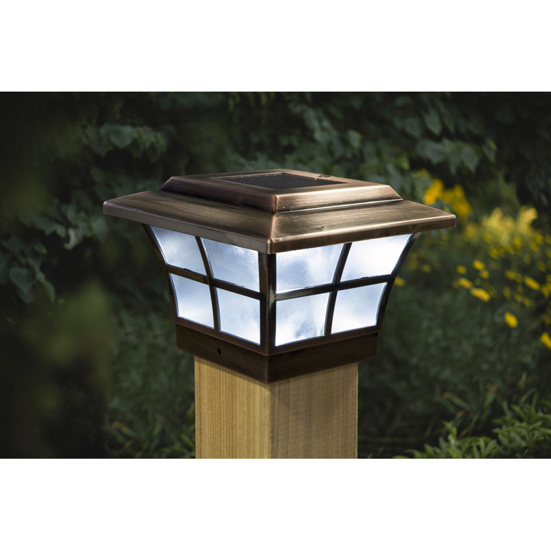 Prestige Solar Powered Integrated LED Fence Post Cap Light 4 in. x 4 in. with Base Adapter Included, 5" H  x 7" W  x 7" D