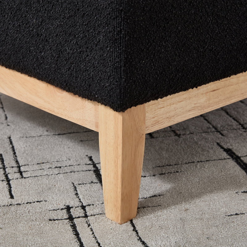 Repose-pieds de rangement contemporain avec couvercle réversible et pieds en bois massif, Noir