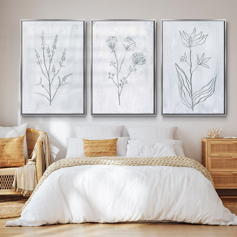 Dear Nature I - Ensemble de 3 cadres flottants sur toile, Cadre flottant argent, H 27 po x l 54 po