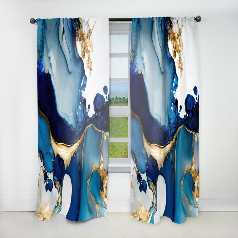 Géode abstraite marbre bleu I - Rideau moderne - Velours obscurcissant - 1 panneau, L 52 po x L 63 po