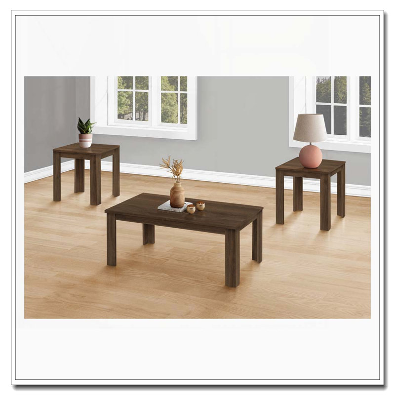 Ensemble de 3 tables basses et tables de bout transitionnelles, Brun