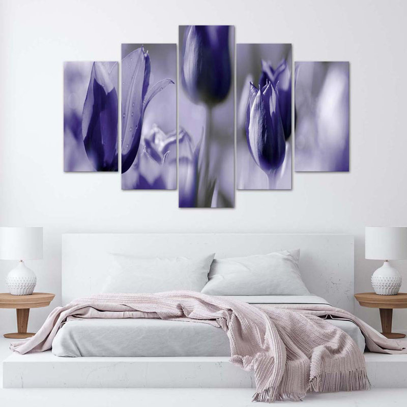 Purple Tulip Flowers - 5 Piece No Frame Print on Canvas, 100cm H x 150cm W