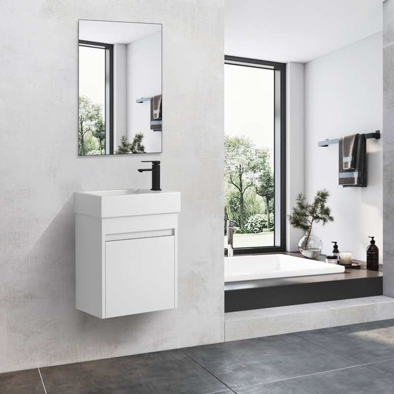 Ensemble de meuble-lavabo simple 18,1 po avec dessus de meuble-lavabo Dafne, Grain droit blanc