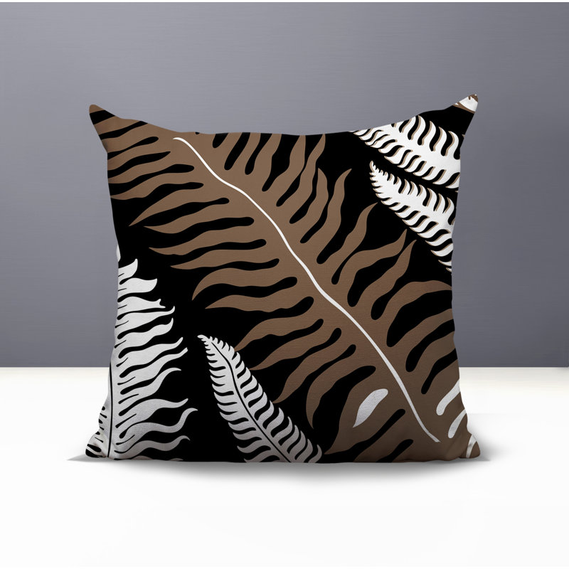 Oreiller carré réversible intérieur / extérieur Glo Wild Ferns, Carré 19 po, Noir