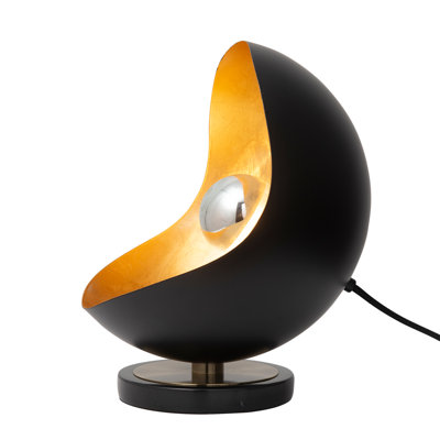 Luna Bella Accent Table Lamp - Black & Gold-Leaf Shade, Weathered Brass, Black Marble Base