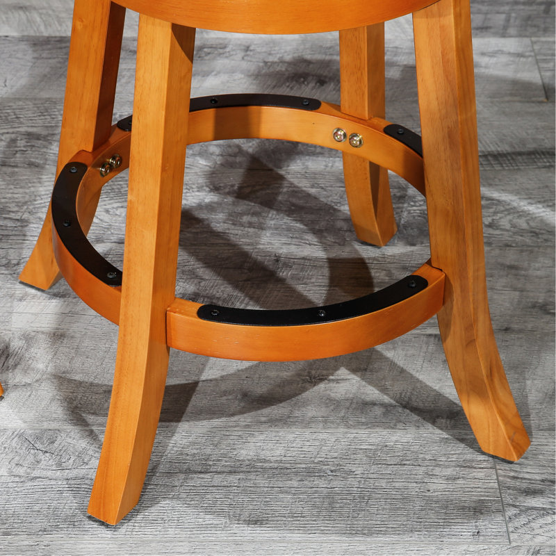 Tabouret de bar 30 po au fini naturel, siège en cuir de selle, siège pivotant confortable, structure en bois franc, pieds évasés pour le soutien, commodité du siège collé, coussin, structure, équilibre