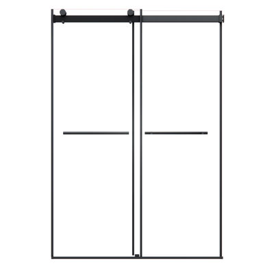 Belizzi 52" W x 76" H By Pass Frameless Exposed Roller Shower Door in Matte Black with Clear Glass