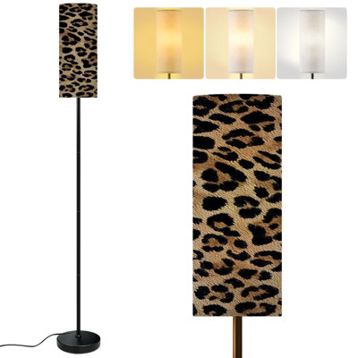  68.5" Standing Floor Lamp Leopard design Dimmable Metal Pole Lamp with Linen Lampshade LED Bulb Included
