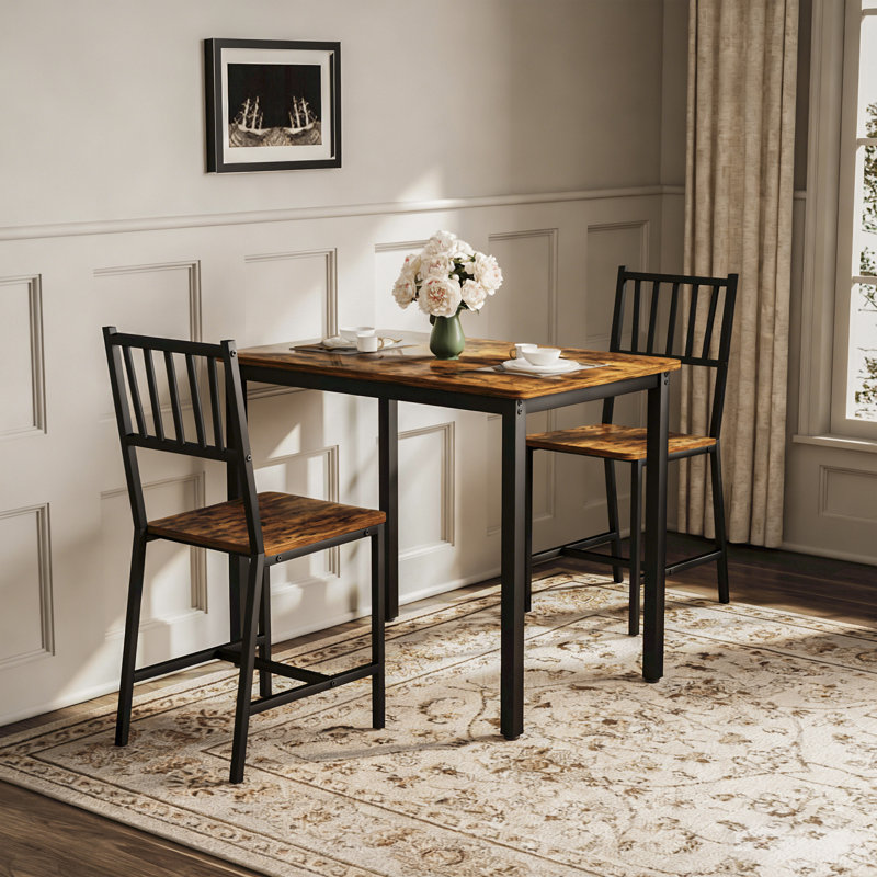 Ensemble de table de salle à manger, Noir, Noir, Brun rustique