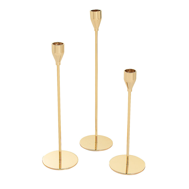 12.6'' H Metal Tabletop Candlestick, Gold, 12.6" H x 4.6" W x 1.5" D