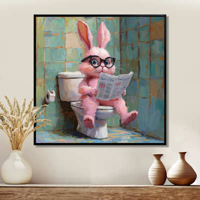 Lapin Kenechi lisant les nouvelles dans la toilette I - lapin, art mural