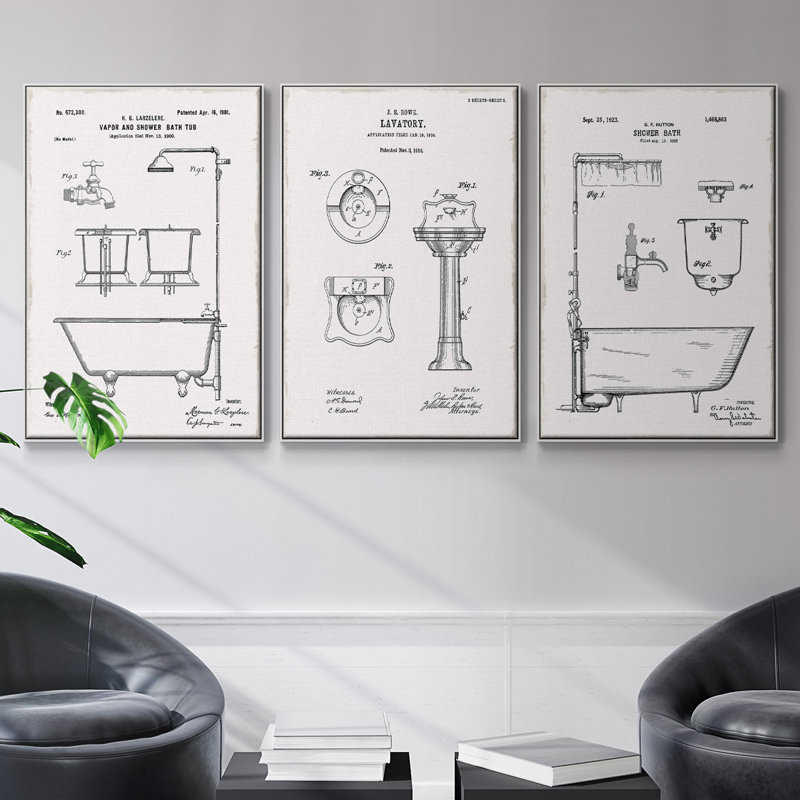 «Vintage Bath I», 3 pièces, Blanc, H 36 po x l 72 po x P 2 po