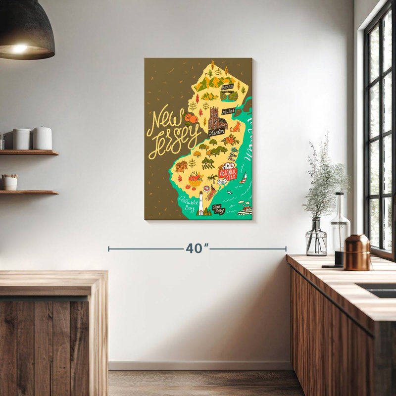 Aliaz Tourism New Jersey Map, 36" H x 24" W