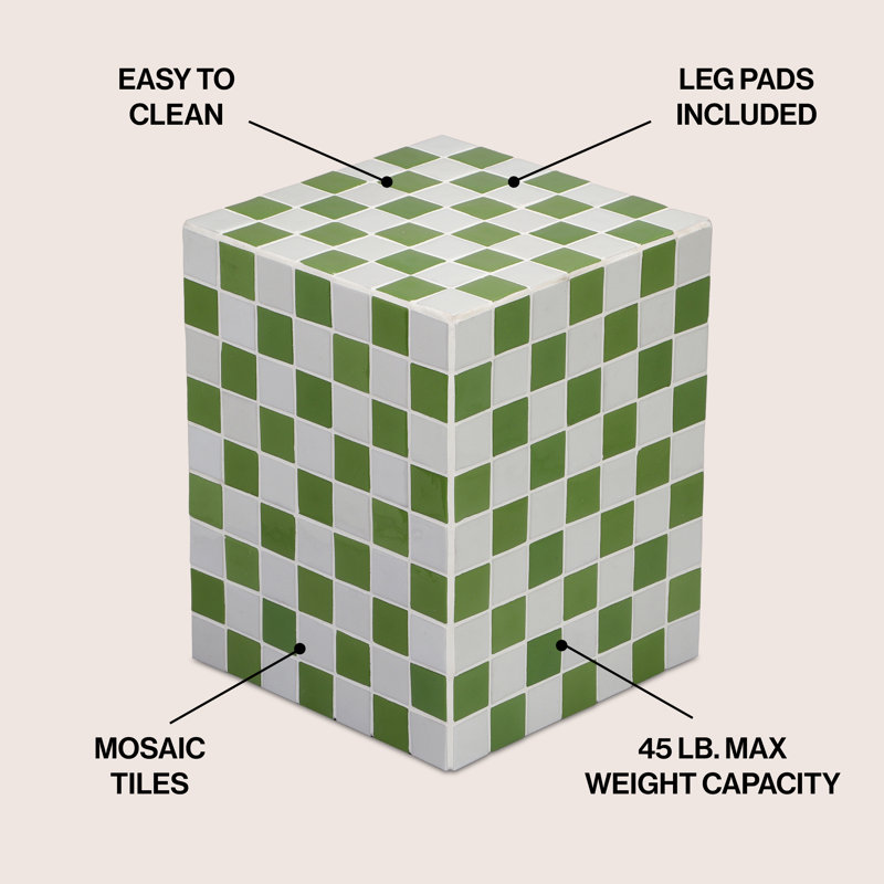 Callista 18" Modern Bohemian Ceramic Tiled Rectangle End Table, Green/Light Gray