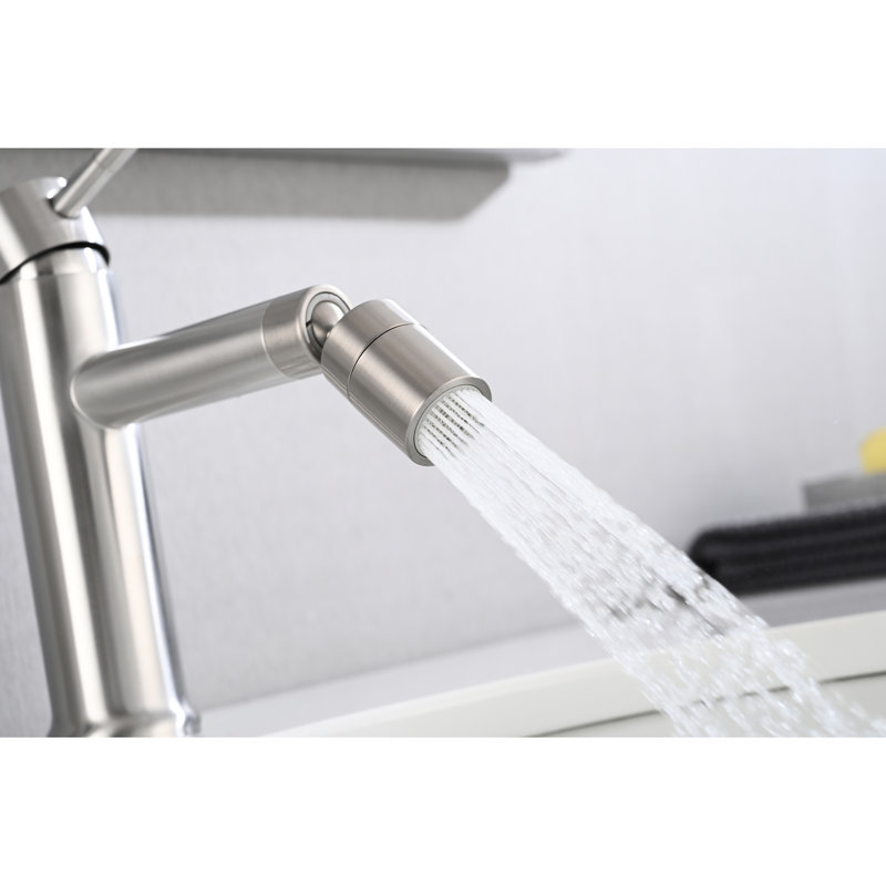 Bathroom Sink Faucet , 2 Mode Function Choice, 360 Rotating Aerator, Stainless Steel Nickel For Bathroom, Fine, Silver