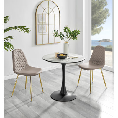31.5" W Round Marble Effect Dining Set with Faux Leather Chairs