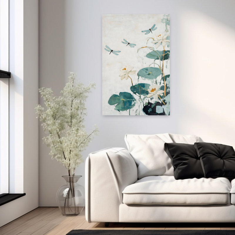 LilyPads, art mural contemporain abstrait, 36" H x 24" W