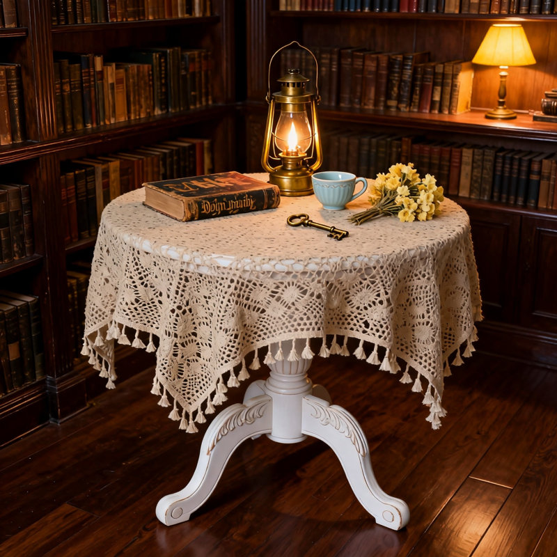 Nappe carrée en coton beige, housse de table, décoration de lit, décorations de mariage et de fête. (Beige)
