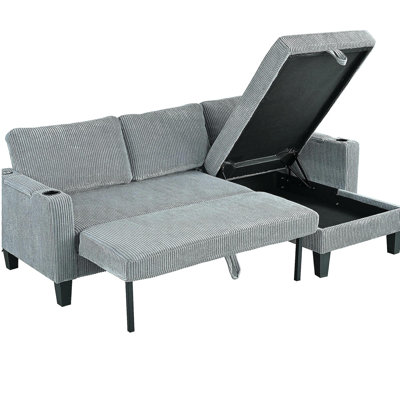 Canapé-lit réversible avec porte-gobelet, rangement et ports USB, canapé-lit en L à carreaux moderne, convenant au salon, à la chambre à coucher, à un appartement ou au bureau