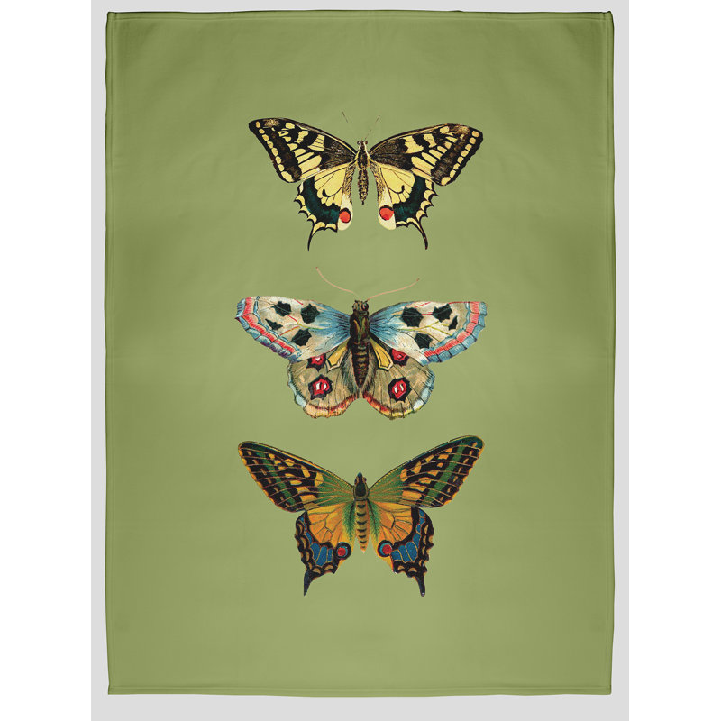 Butterflies Spring Throw Blanket, Apple Green, 50" W x 60" L
