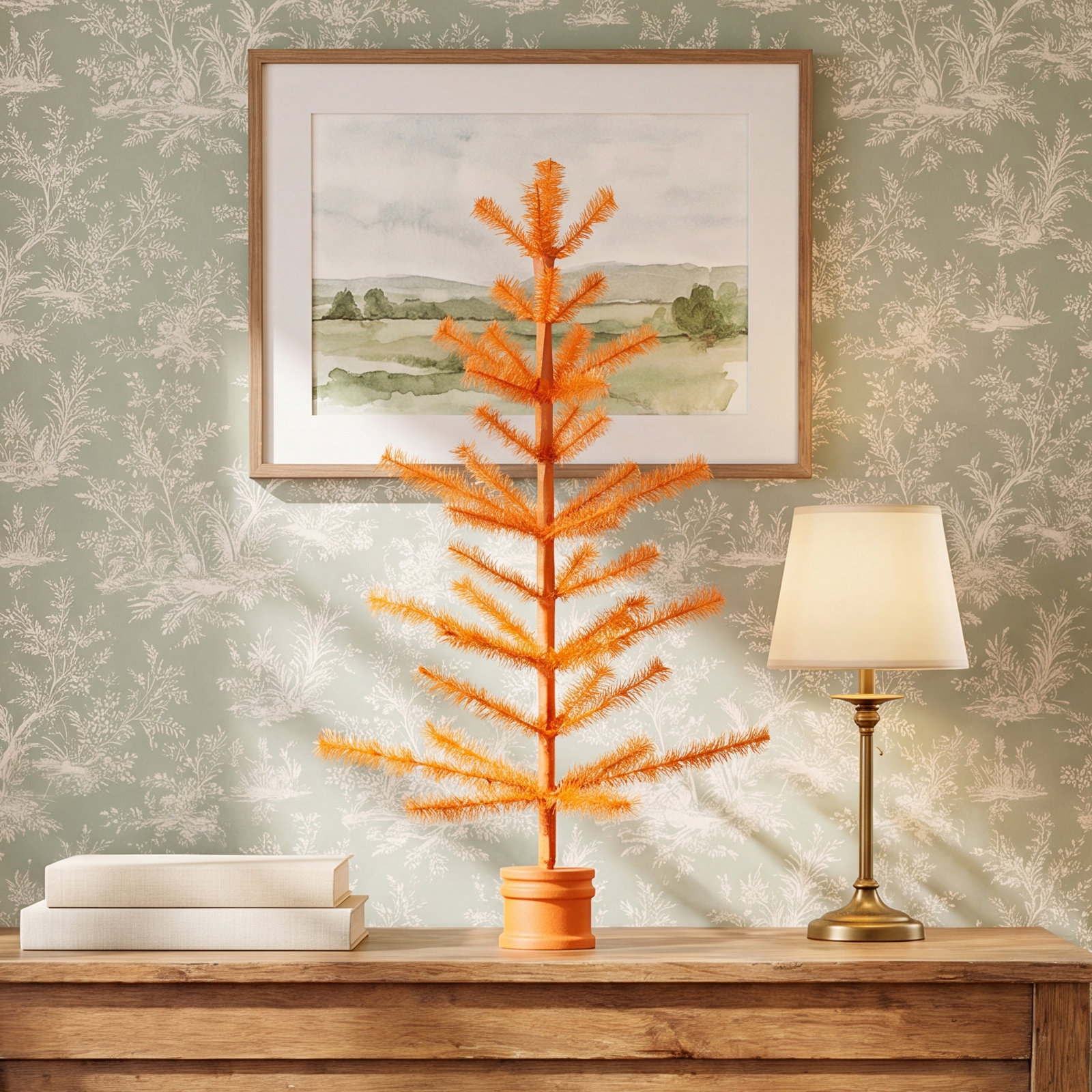 36" Halloween Feather Tree, Orange
