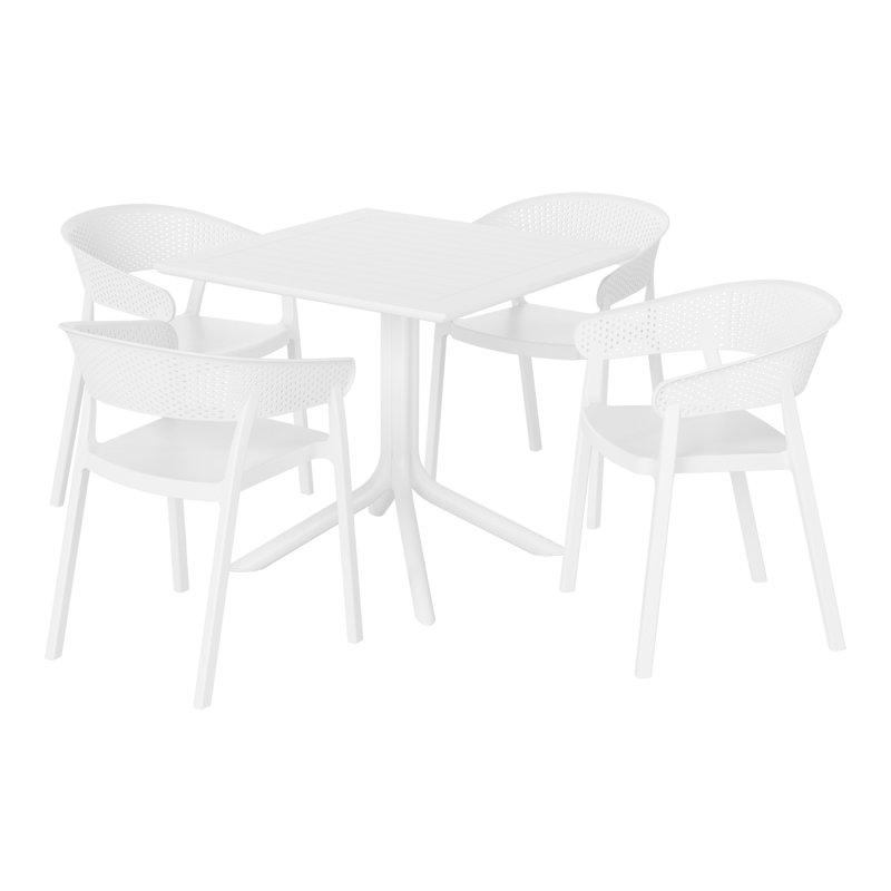 4 Person Outdoor Square Dining Set, White