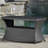 Outdoor Side Table With Umbrella Hole, Grey And Iron, 22"d X 34"w 19.5"h, Functional Patio Accessory For Patio, Compatible, Iron Frame, 22" D 34" W 19.5" H, No Assembly Needed