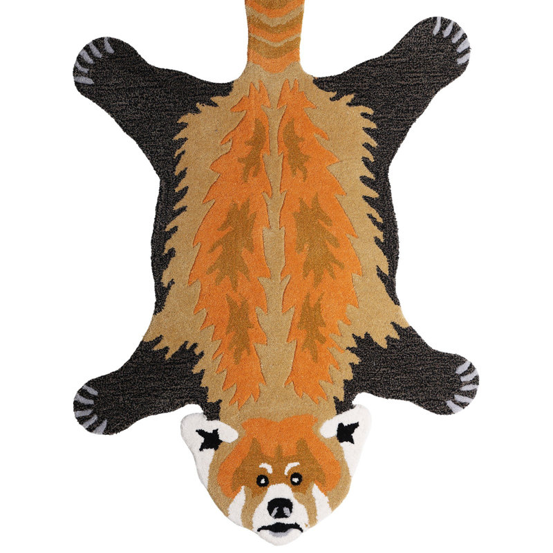 Tapis Exana India Yogic Asana touffeté à la main en forme de panda rouge | Tapis antidérapant en laine et en coton | Tapis absorbant la sueur pour la maison et le bureau