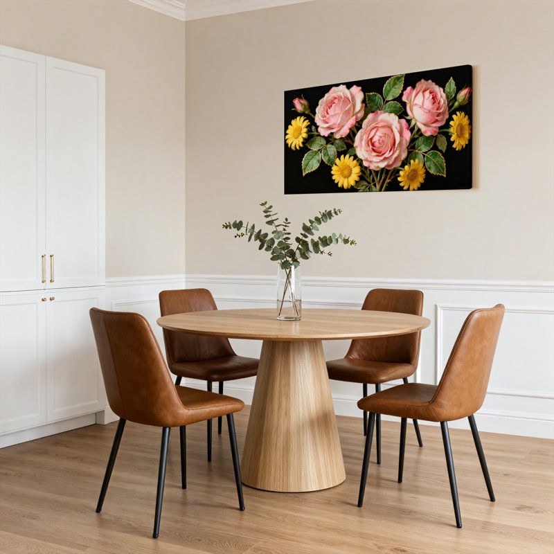 Roses roses et marguerites jaunes, reproduction d'art sur toile tendue sur toile, ensemble de 1, H 28 po x l 58 po
