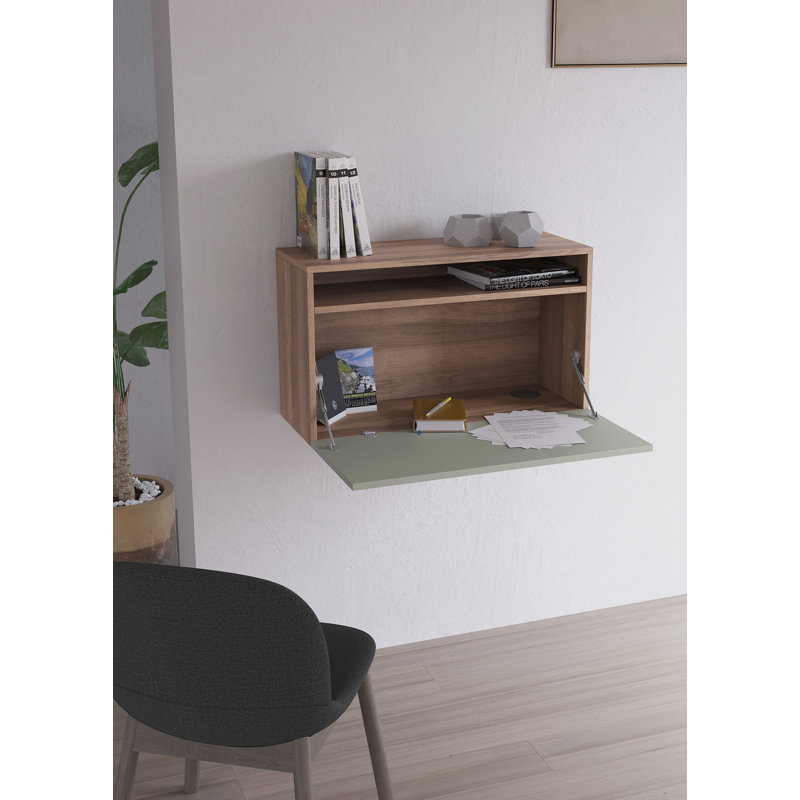 Fryman Floating Desk, Green/Walnut