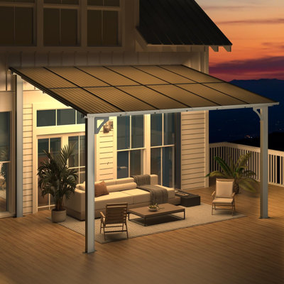 Black Lean To Aluminum Pergola, Hardtop Roof, Weatherproof Leak Proof Wind Resistant for Patio Backyard