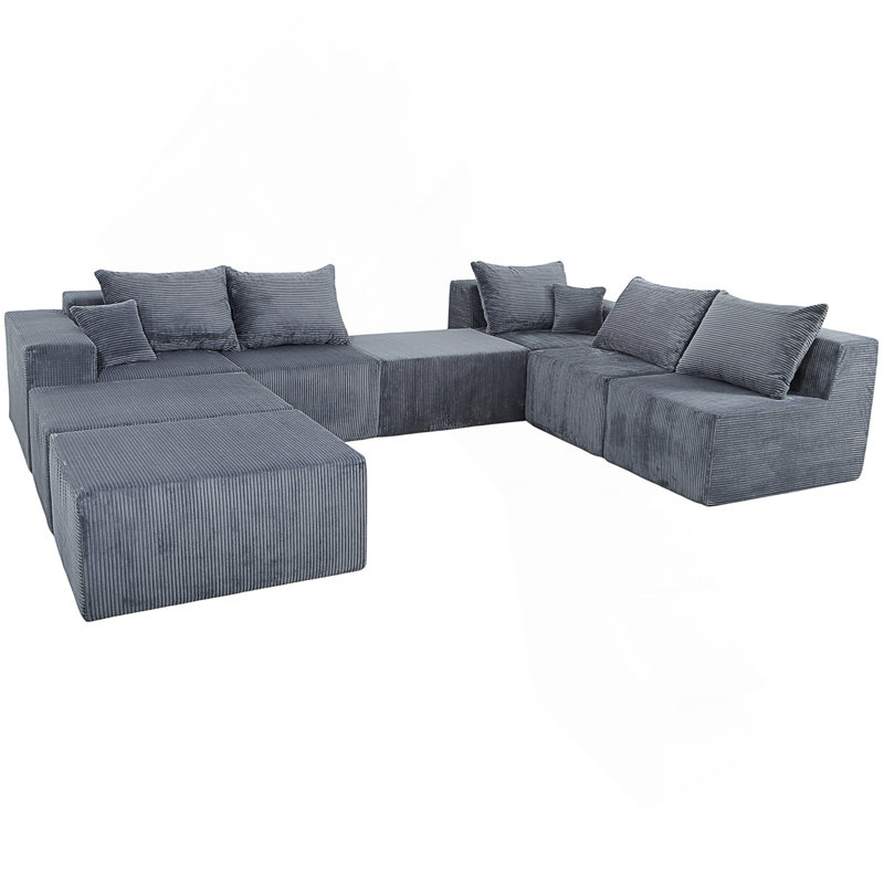 Canapé modulaire en forme de U 8 pièces, grand canapé convertible avec méridienne surdimensionnée et lit, revêtement en velours côtelé de luxe, aucun assemblage requis, ensemble de canapé familial