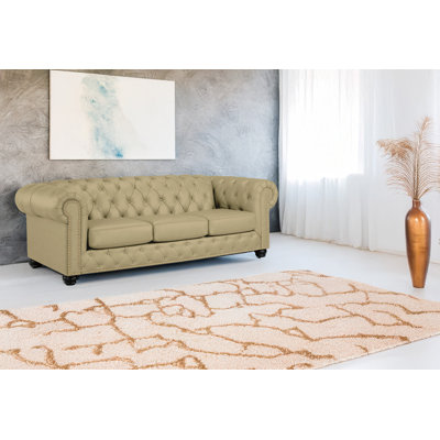Orner 93" Leather Rolled Arm Chesterfield Sofa