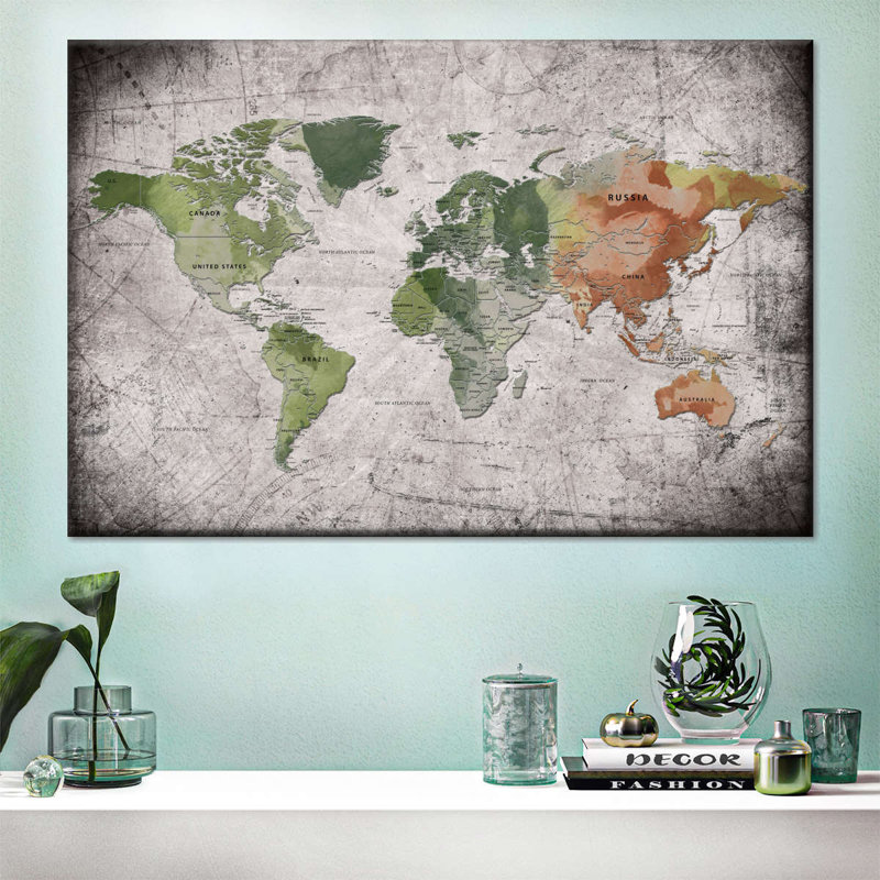 Carte du monde éducatif V - reproduction sur toile tendue, H 30 po x l 45 po x P 1,25 po