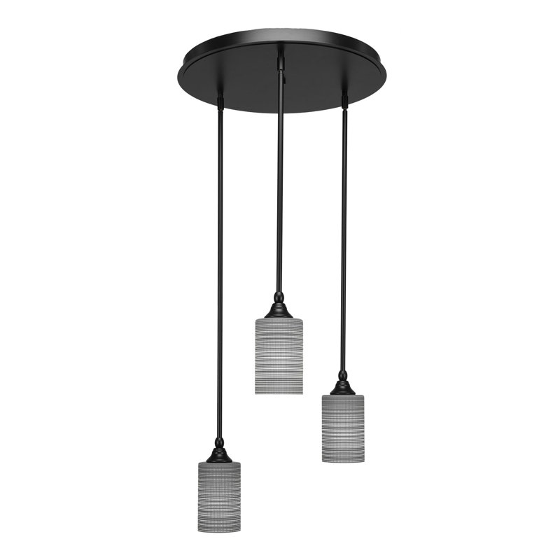Luminaire suspendu suspendu à 3 lumières Shamar, H 11,25 po x l 18,5 po x P 18,5 po, Matrice grise, Noir mat