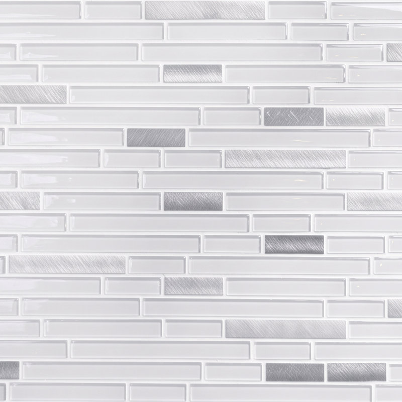 11.8" x 11.8" Interlocking Glass and Metal Mixed Wall Mosaic Tile, Mix White