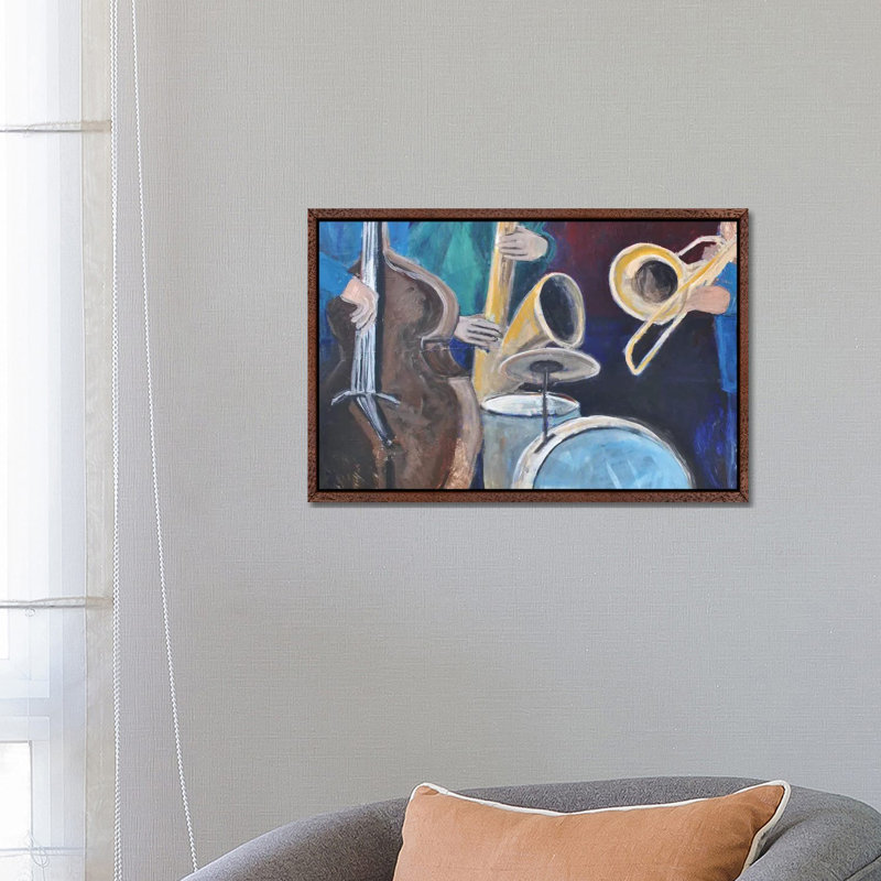 Quartet 1 Piece Painting on Canvas, 45.72cm H x 66.04cm W x 3.81cm D, Classic Brown Wood Framed