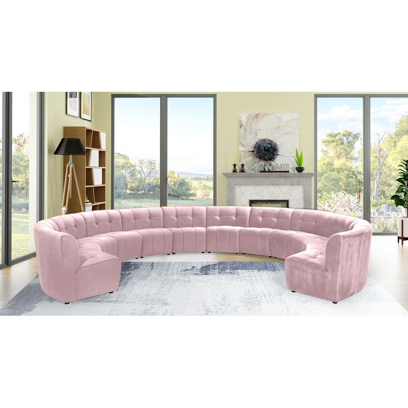Canapé modulaire de coin symétrique en velours de 173 po de largeur Jedson, Velours rose