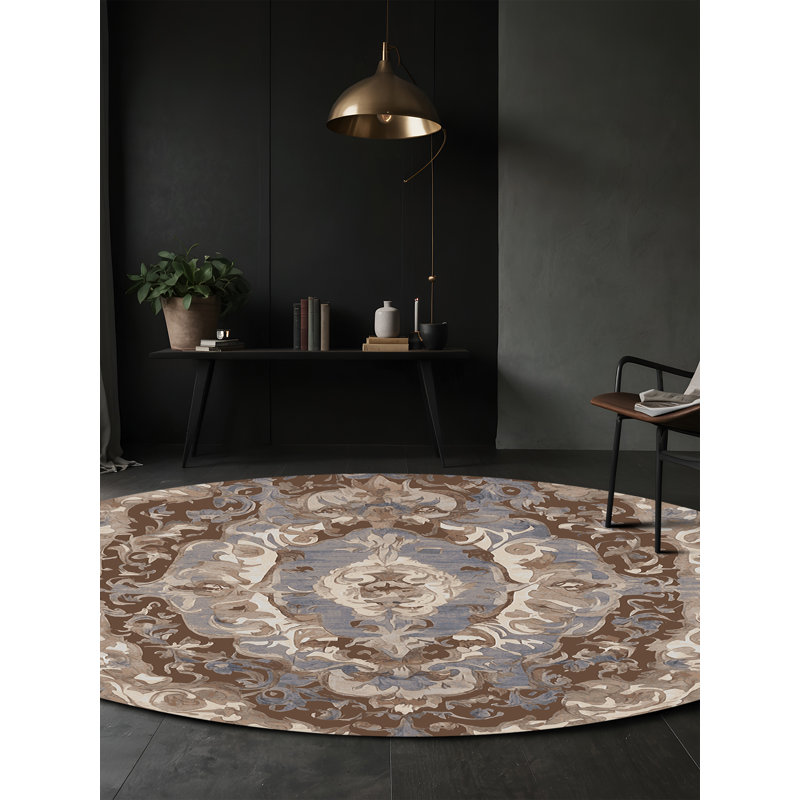 Machine Washable Gray Area Rug, Round 5'