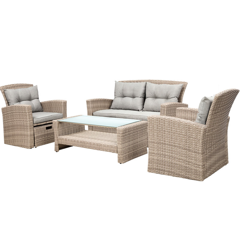 Canapé modulaire moderne 4 pièces avec coussins pour un espace de vie chic en plein air: 4, table basse en verre, Gris