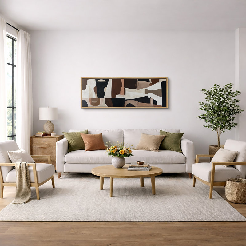 «Neutral Abstract Geometric Shapes Extra Large», reproduction d'art sur toile encadrée, H 20 po x l 60 po x P 1,5 po