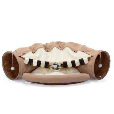 Lit tunnel pour chat avec coussin et suspension, pliable, lavable à l'intérieur, coussin pliable café, lavable, divertissement,