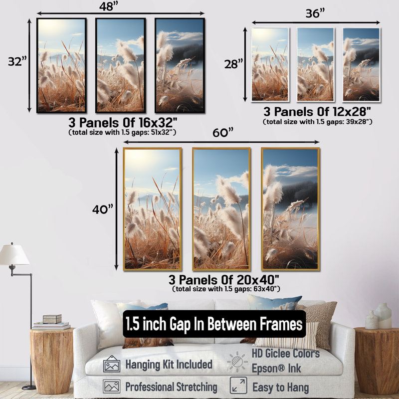 Meadow Winter Scenery I - Ensemble de décoration murale Meadow, Cadre flottant blanc, H 32 po x l 48 po x P 1 po