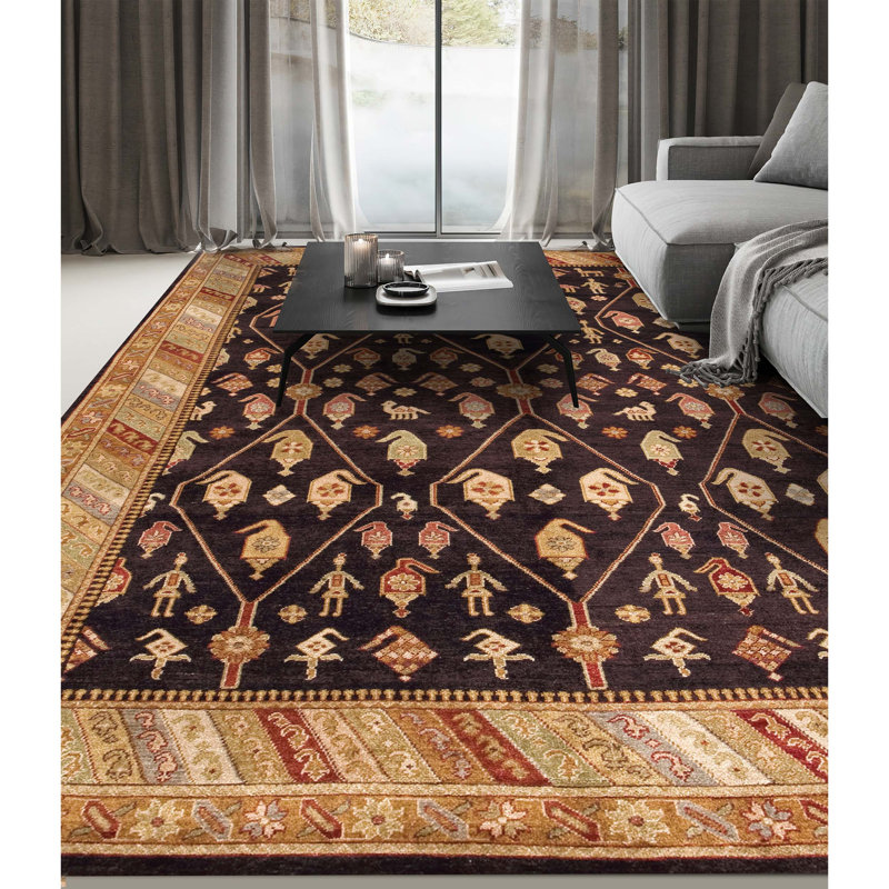 Wool Oriental Area Rug in Black/Brown/Red/Beige, Rectangle 11' x 18'