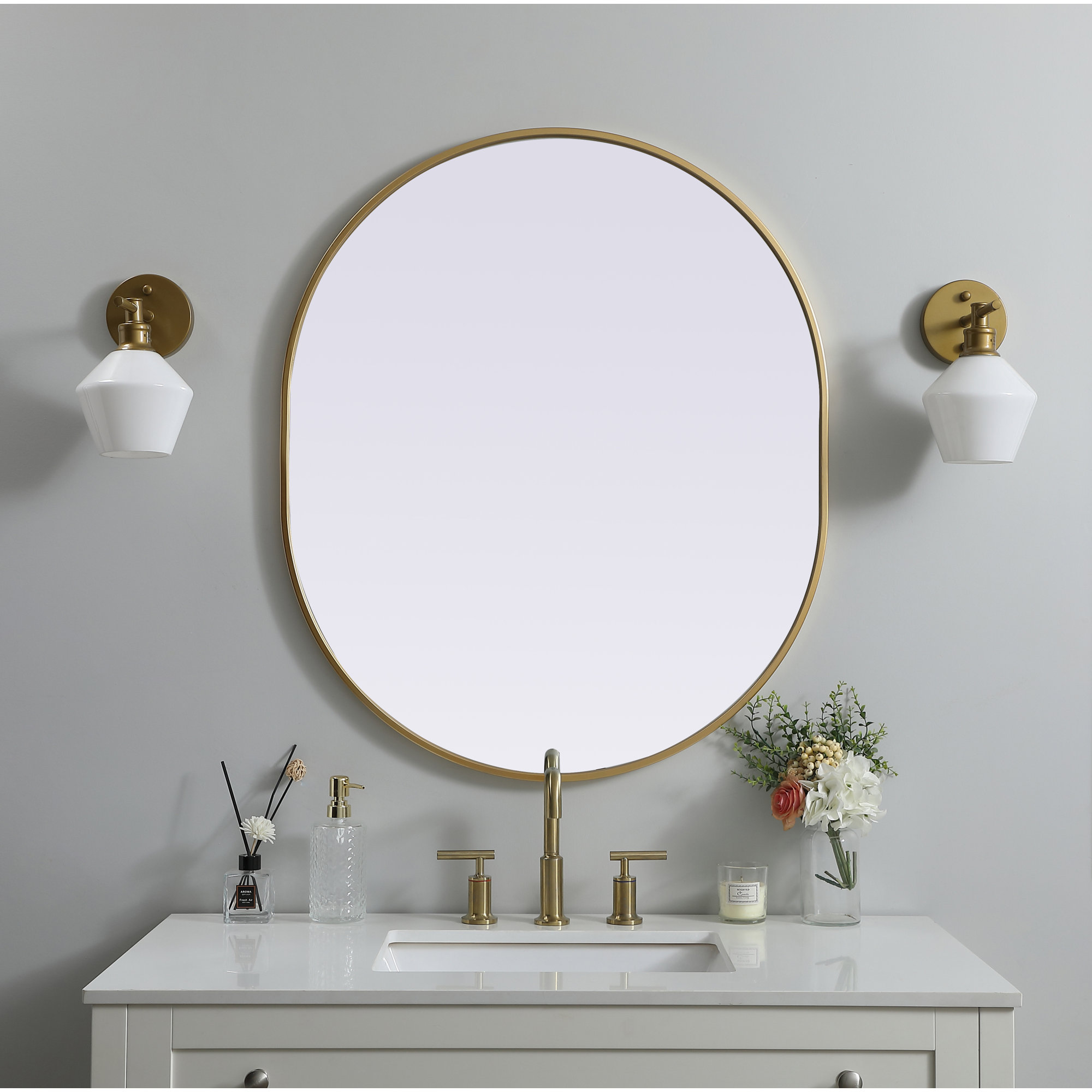 Sabine Metal Pill Wall Mirror, 36" x 30", Brass