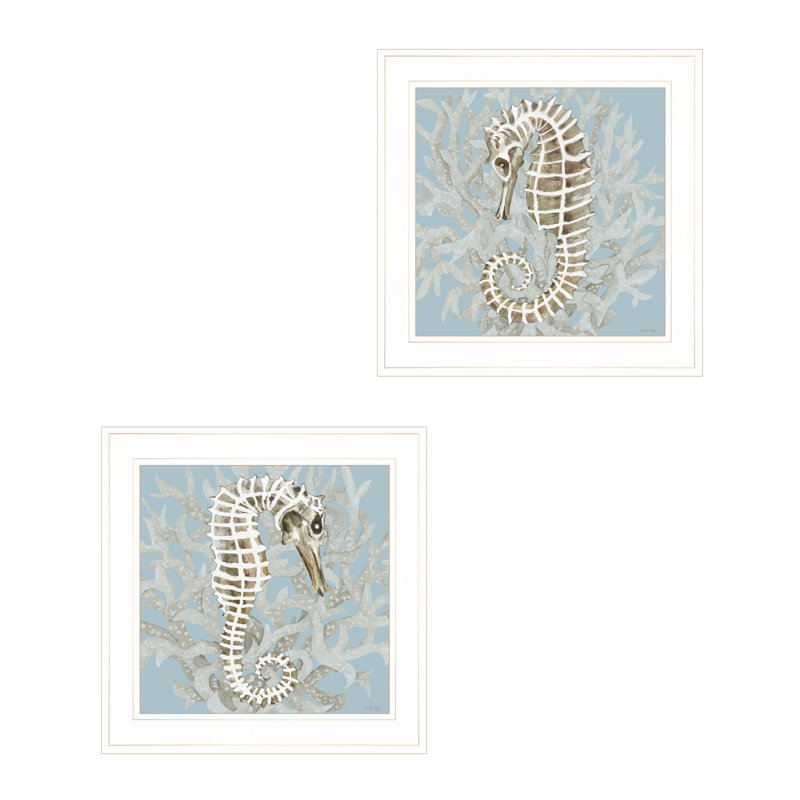 Art mural encadré 2 pièces Coral Seahorse, par Cindy Jacobs
