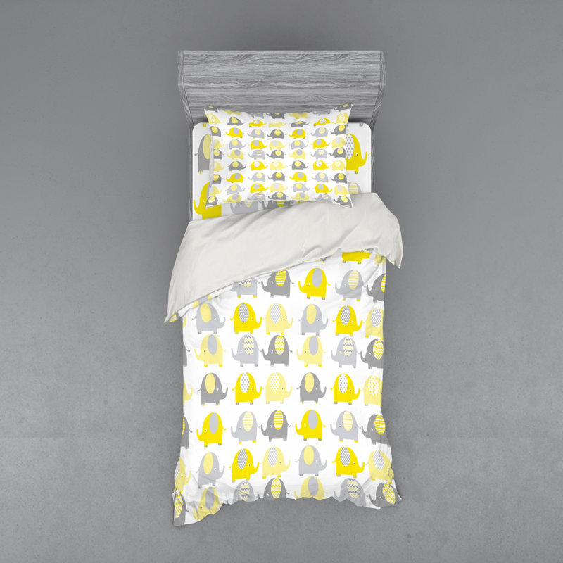 Ensemble de housse de couette en microfibre jaune / gris, Housse de couette simple + 6 pièces supplémentai