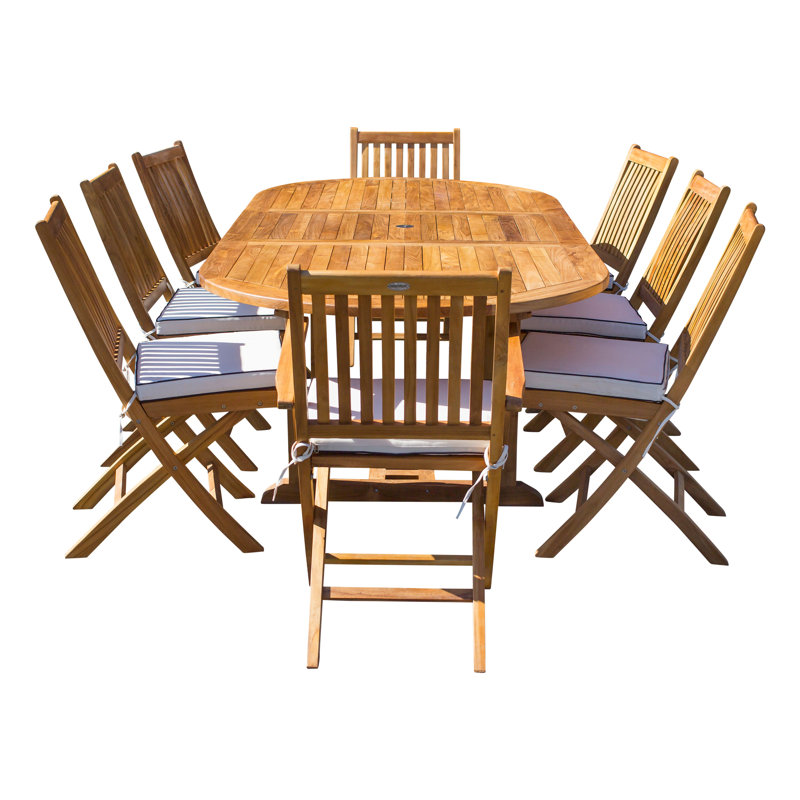 Outdoor 9 - Piece Teak Dining Set with Cushions
