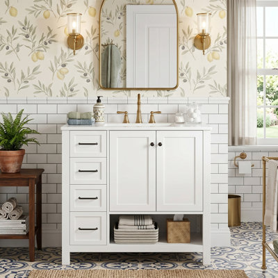 30" Bathroom Vanity with Integrated Ceramic Sink Top Solid Wood & MDF Modern Shaker Cabinet Black/White/Gray/Blue-Gray